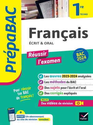 cover image of Prépabac Français 1re technologique--Bac de français 2024 (écrit & oral)